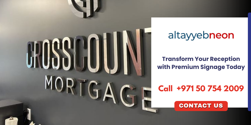 Contact Al Tayyeb Neon for custom office reception signage and lobby logo signs in Dubai